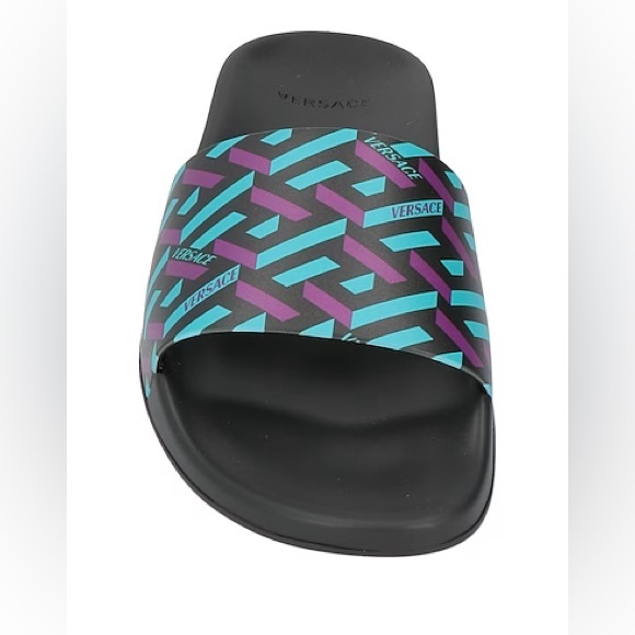 New Versace Gomma Greca pattern Slides Black Casual Sandals sz 10 (43) - Picture 1 of 6